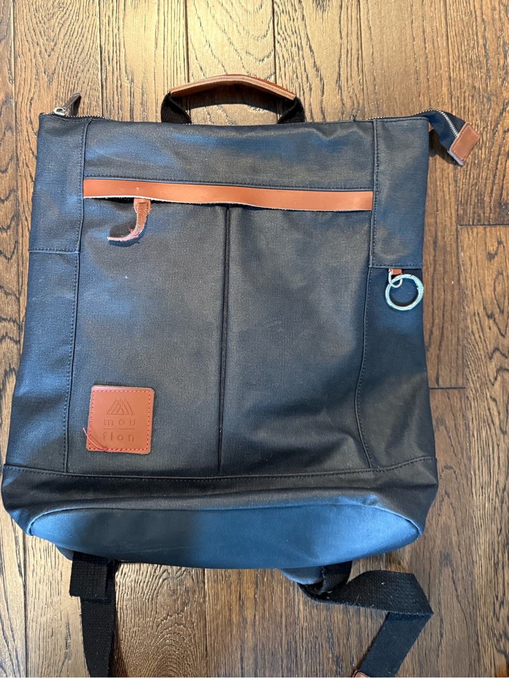 Mouflon Black Vegan Leather Backpack Travel Laptop Utility Bag